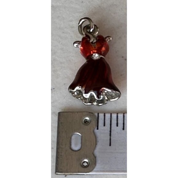 Red Necklace Charm Women's Sundress w/Silver Stone Size Small - Picture 4 of 5